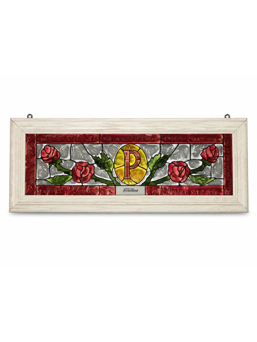 Elvis Presley Graceland Stained Glass Replica Wall Panel Roses P Framed